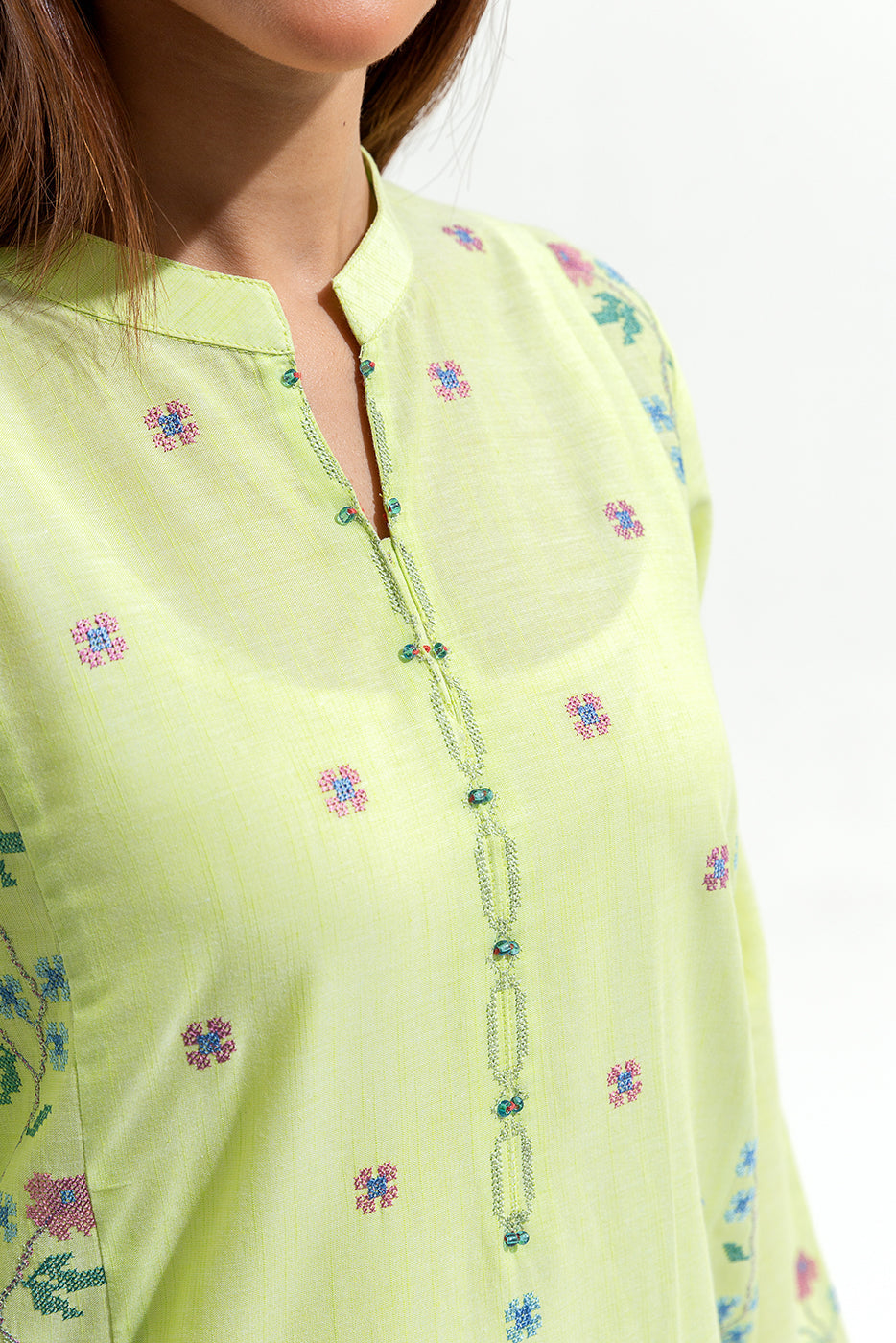 2 Piece Embroidered Chambray Suit (Pret)