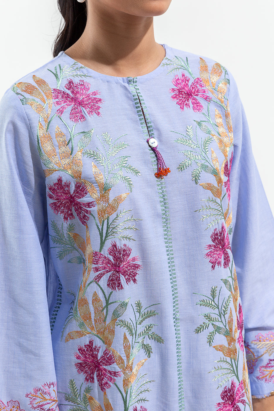 2 Piece Embroidered Chambray Suit (Pret)