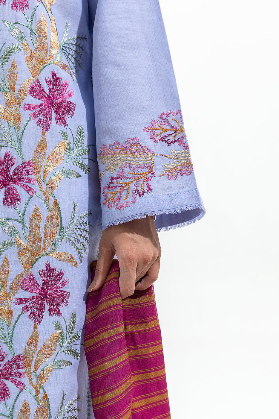2 Piece Embroidered Chambray Suit (Pret)