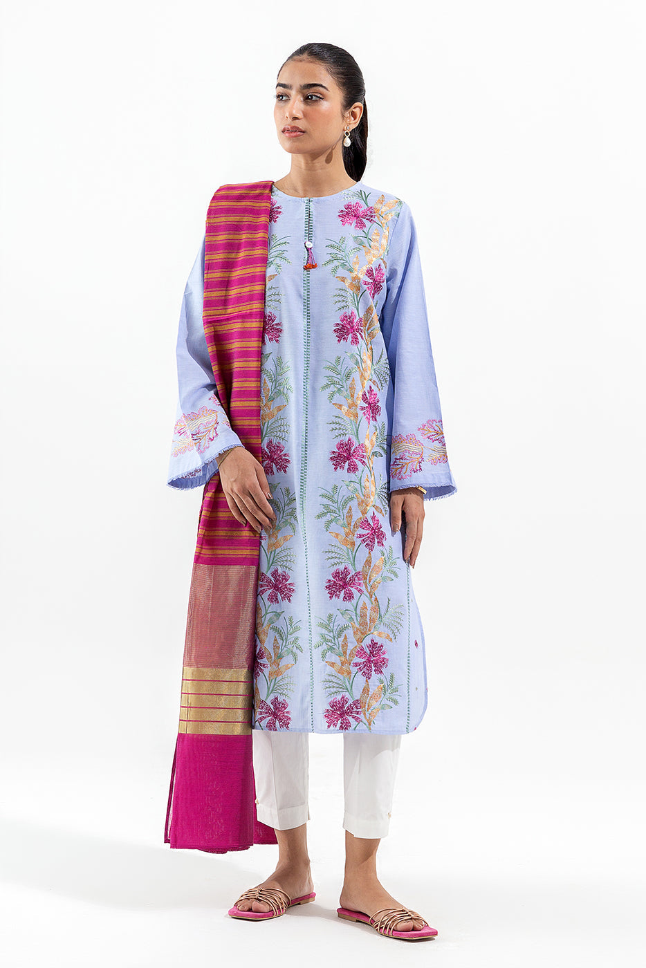2 Piece Embroidered Chambray Suit (Pret)