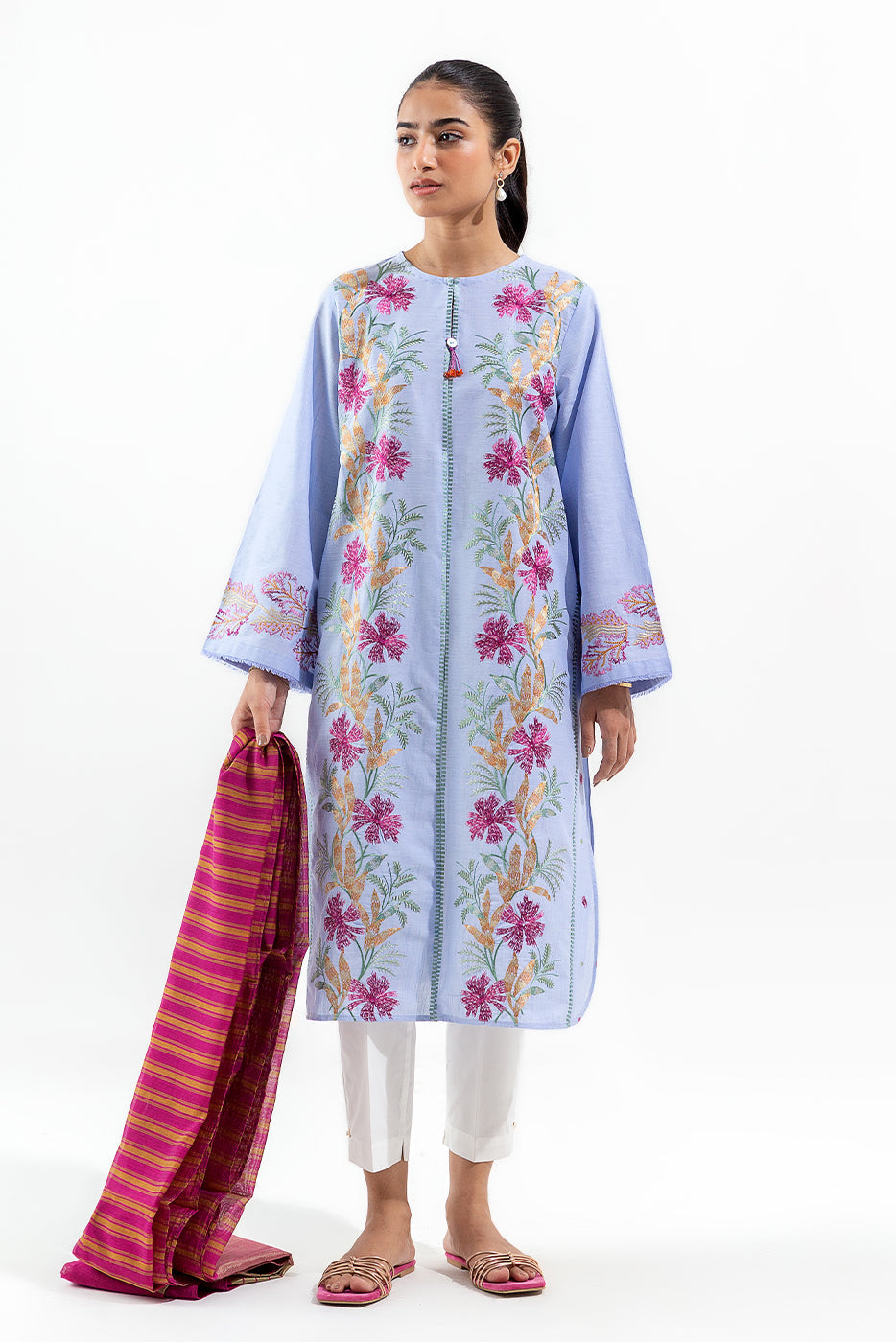 2 Piece Embroidered Chambray Suit (Pret)