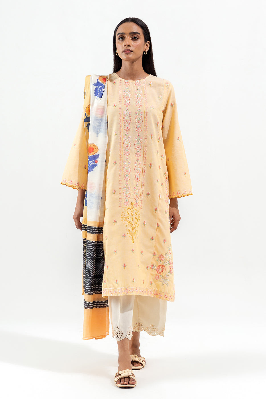 2 Piece Embroidered Chambray Suit (Pret)