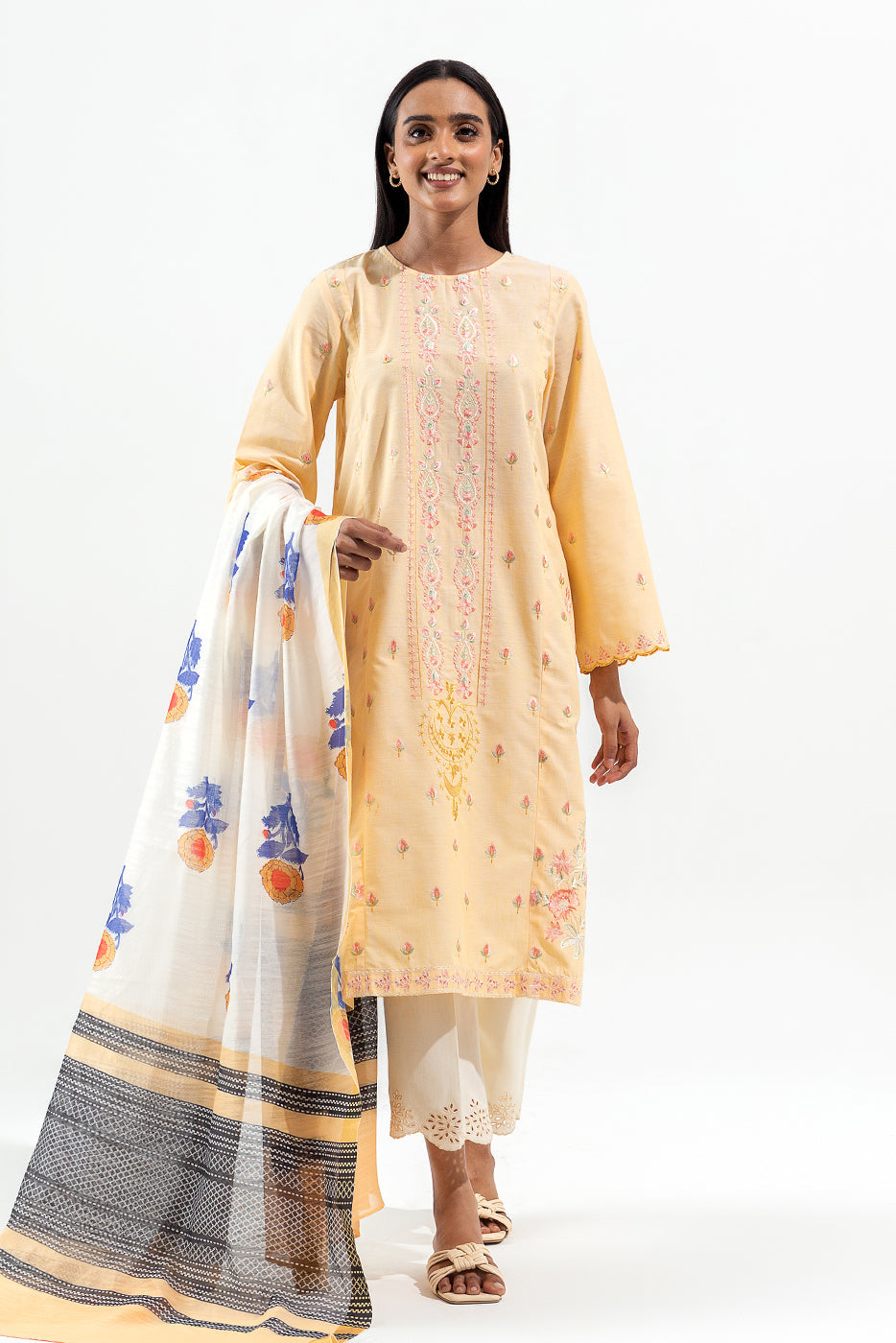 2 Piece Embroidered Chambray Suit (Pret)