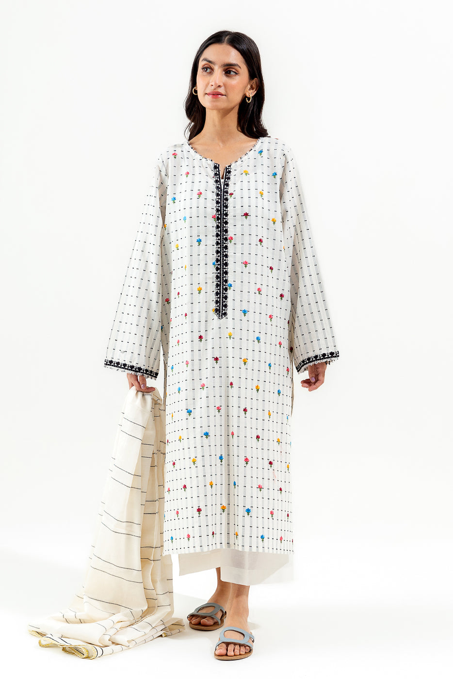 3 Piece Embroidered Jacquard Suit (Pret)