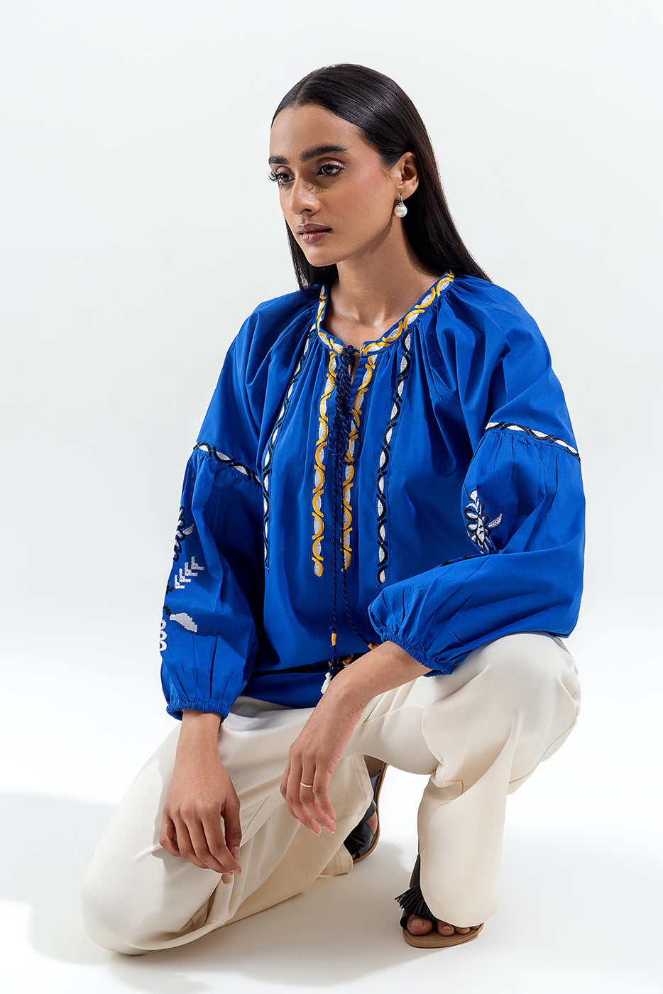 Embroidered Fusion Lawn Top (Pret)
