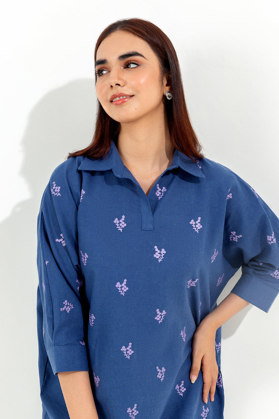 Navy Embroidered Long Tunic