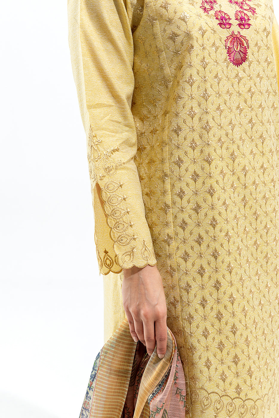2 Piece Embroidered Slub Suit (Luxury Pret)