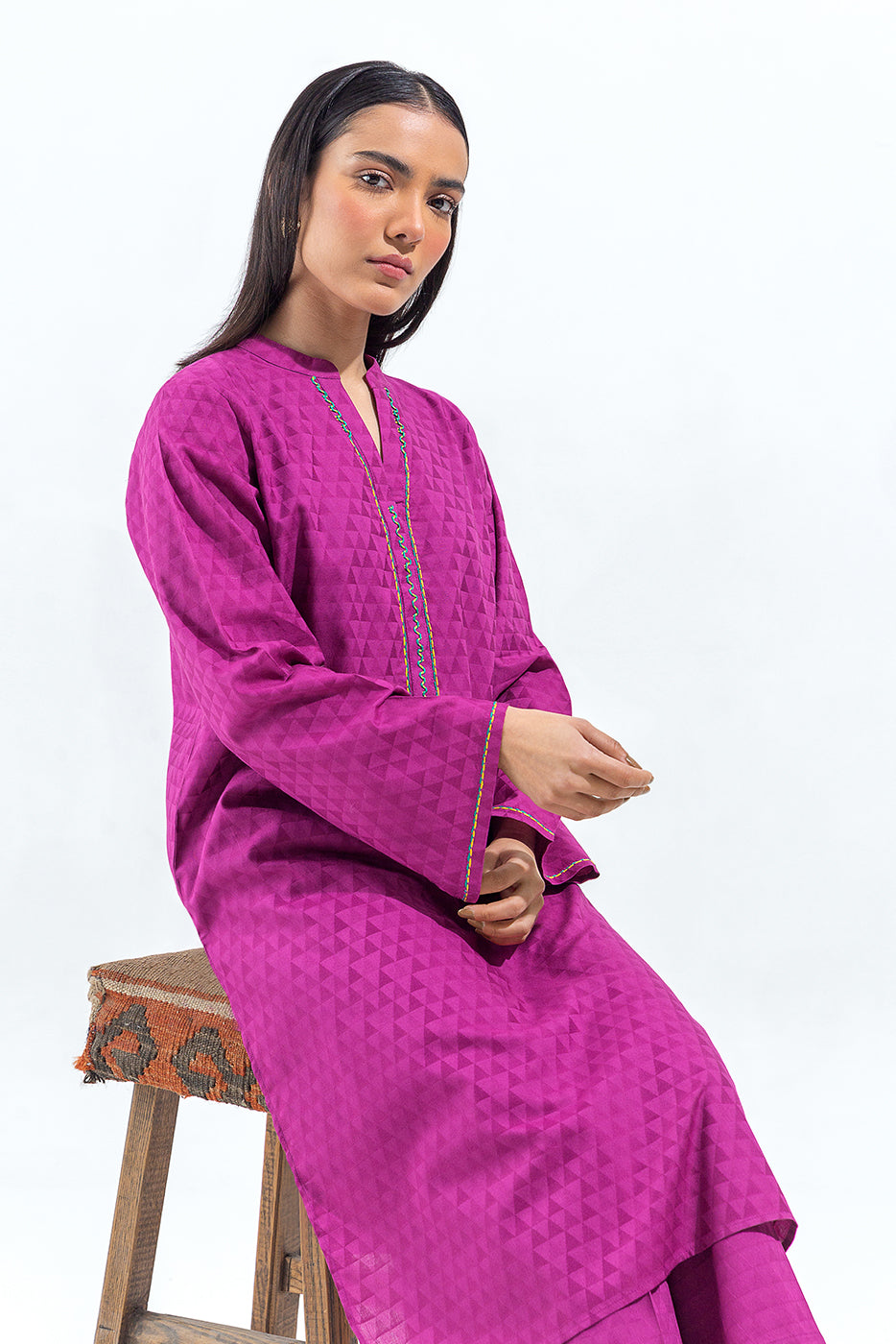 2 Piece Embroidered Self Jacquard Suit (Pret)