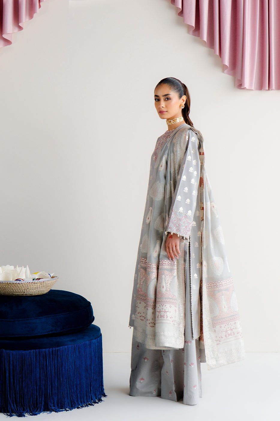 3 Piece Embroidered Jacquard Suit-Mystic Misty (Unstitched)