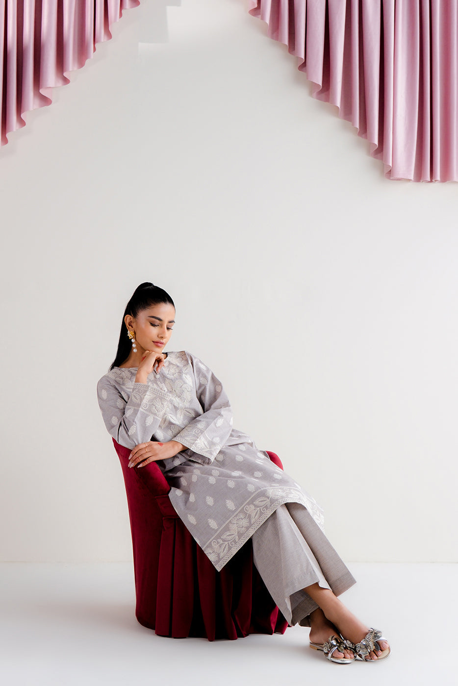 2 Piece Embroidered Two Tone Jacquard Suit-Quartz Glow (Unstitched)