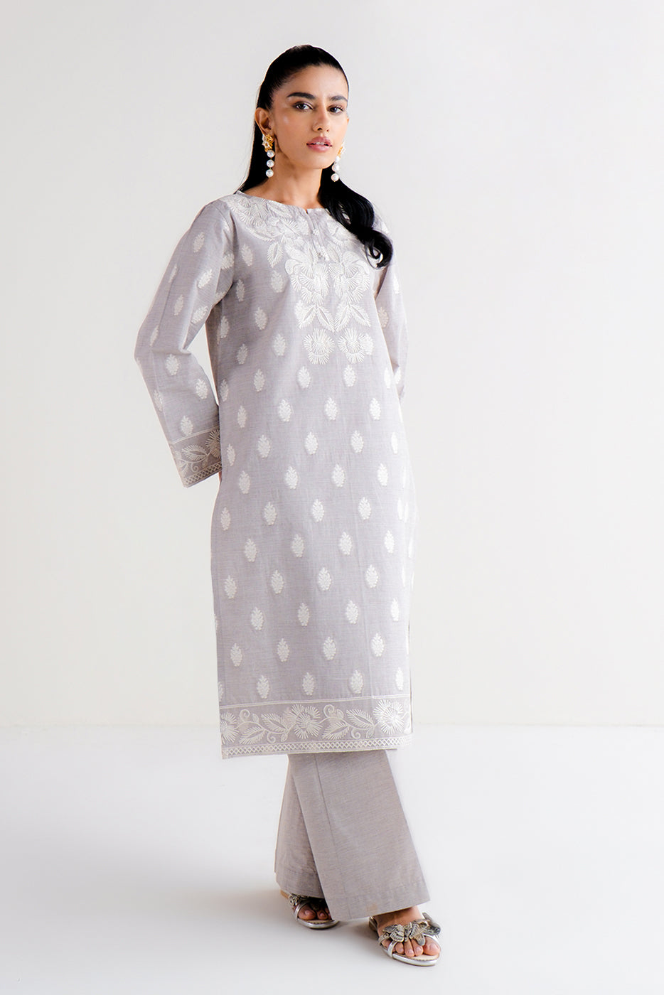 2 Piece Embroidered Two Tone Jacquard Suit-Quartz Glow (Unstitched)