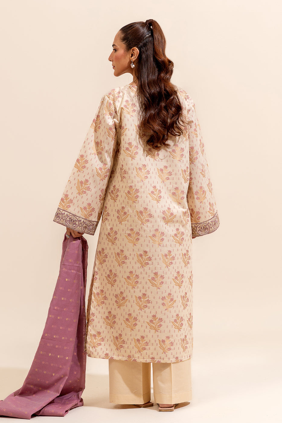 3 PIECE EMBROIDERED JACQUARD SUIT-HEATHER FIELDS (UNSTITCHED)