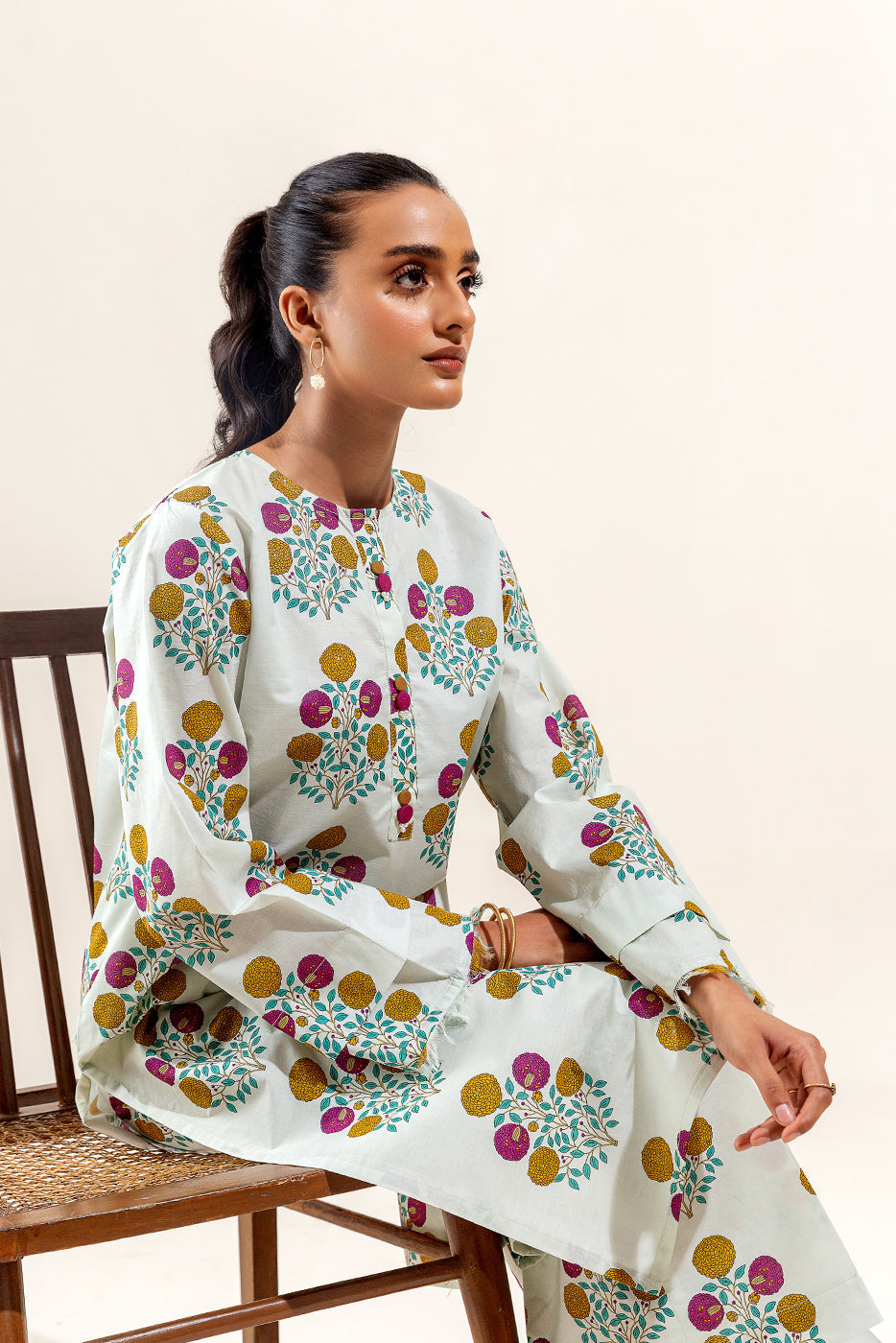 2 Piece Printed Suit-Ivory Bliss (Unstitched)