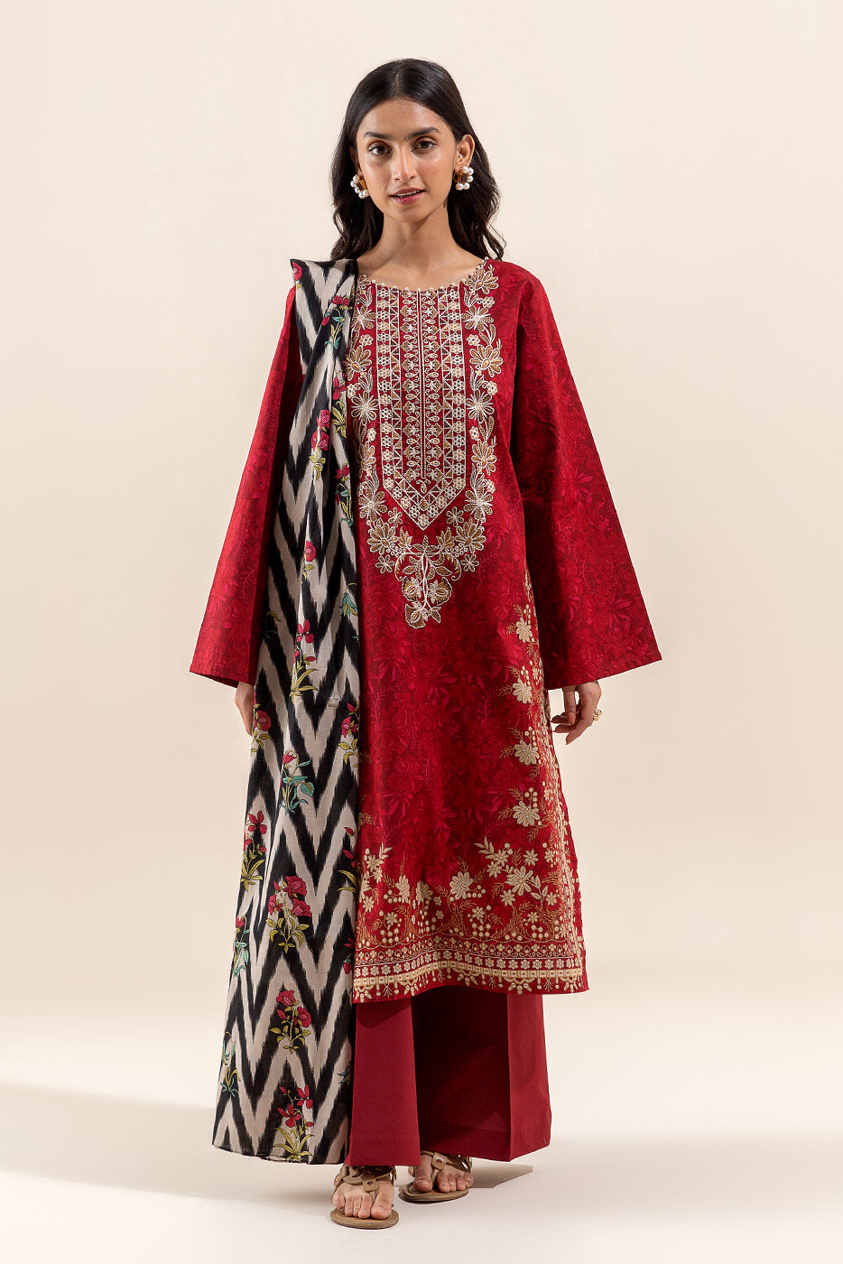3 Piece Embroidered Lawn Suit-Garnet Fall (Unstitched)