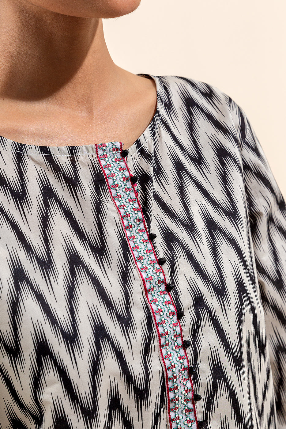 3 Piece Embroidered Lawn Suit-Ikat Mesh (Unstitched)