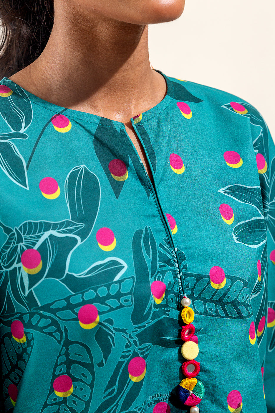3 Piece Printed Suit-Tiffany Punch (Unstitched)