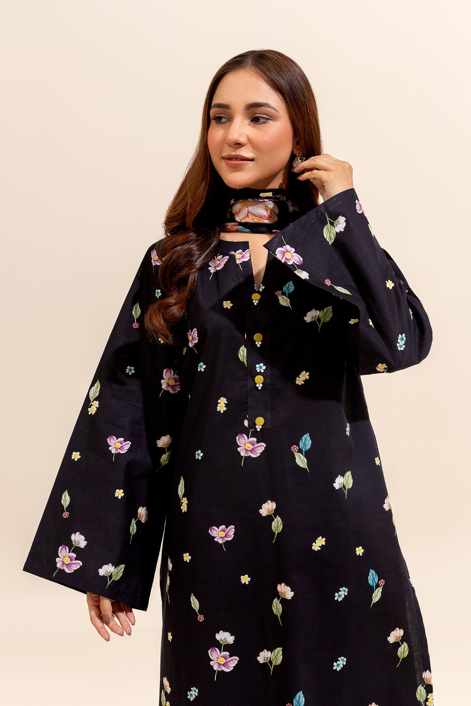 3 Piece Printed Lawn Suit-Noir Cymbidium (Unstitched)