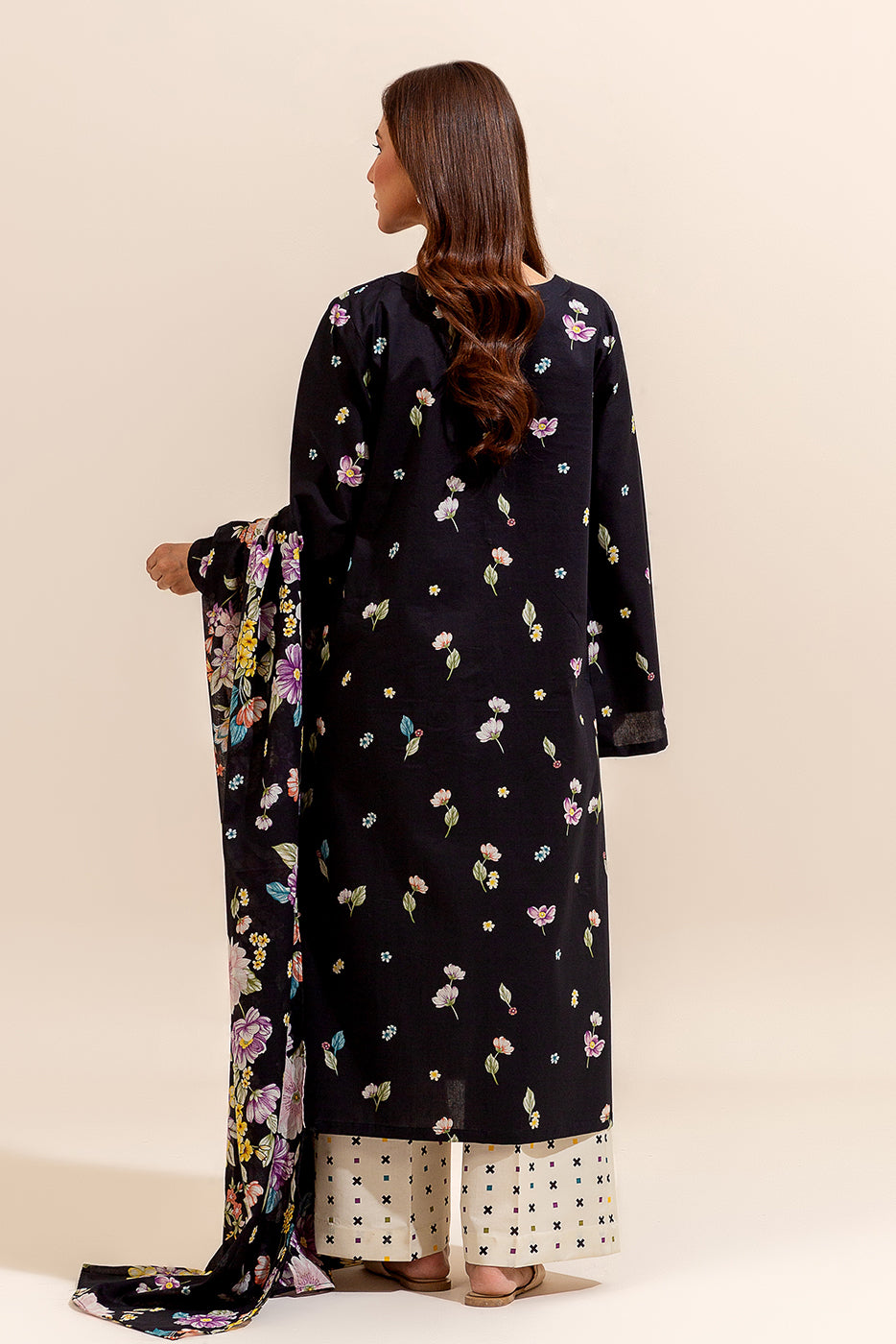 3 Piece Printed Lawn Suit-Noir Cymbidium (Unstitched)