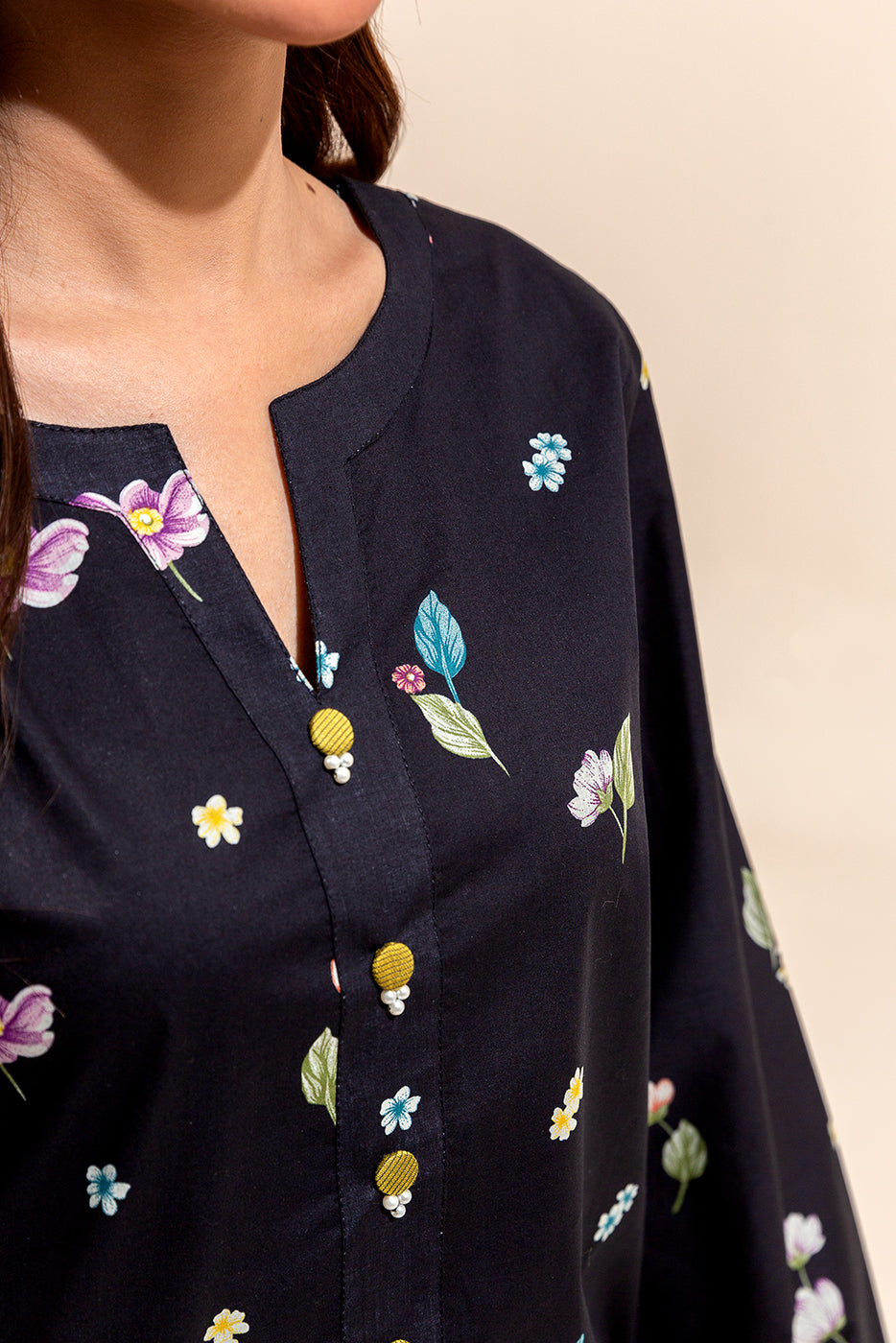 3 Piece Printed Lawn Suit-Noir Cymbidium (Unstitched)