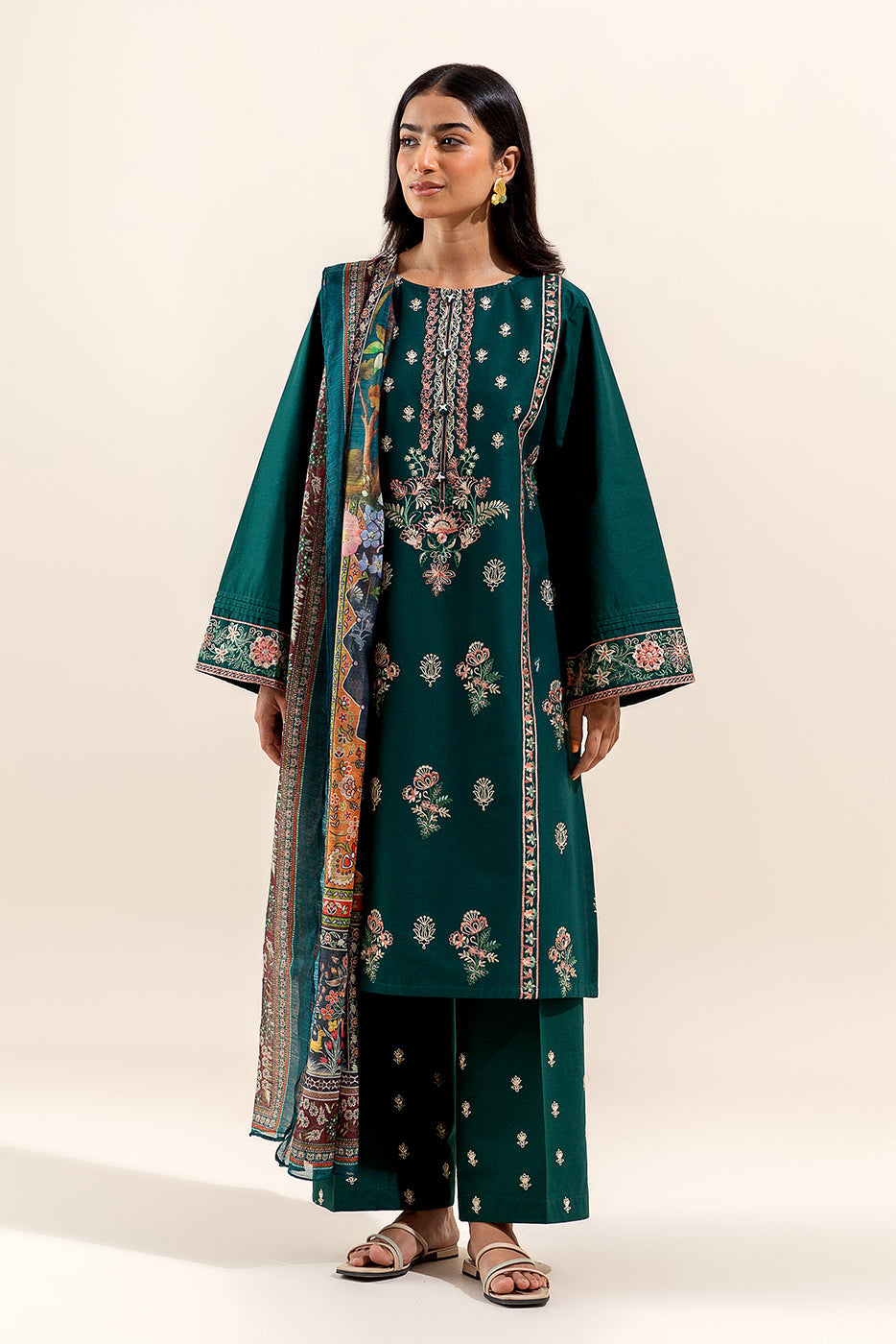 3 Piece Embroidered Lawn Suit-Opulent Rust (Unstitched)