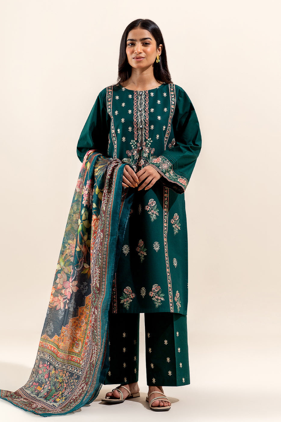 3 Piece Embroidered Lawn Suit-Opulent Rust (Unstitched)