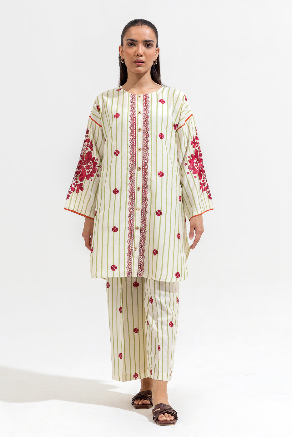 2 Piece Embroidered Yarn Dyed Suit (Pret)