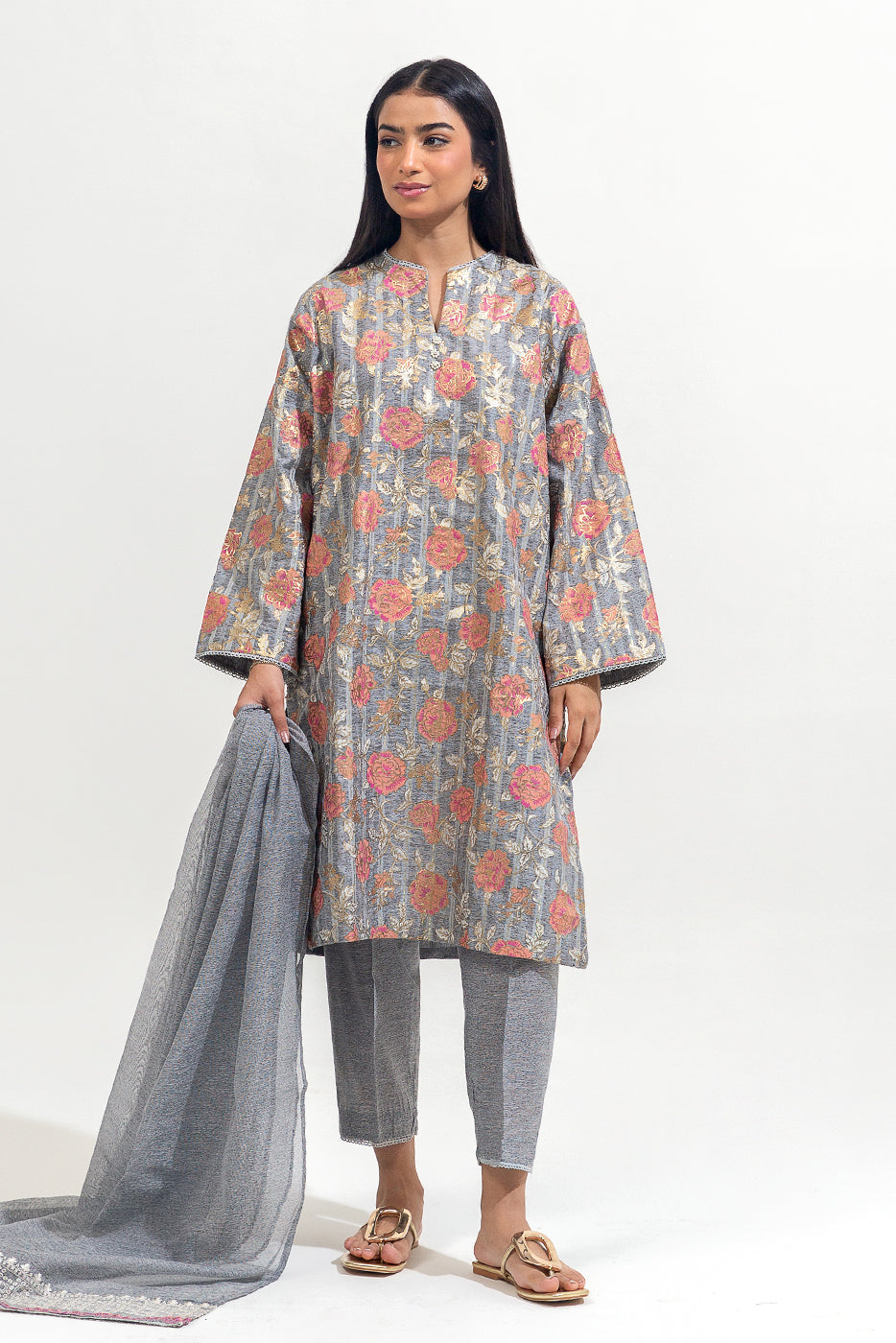 3 Piece Printed Jacquard Suit (Luxury-Pret)