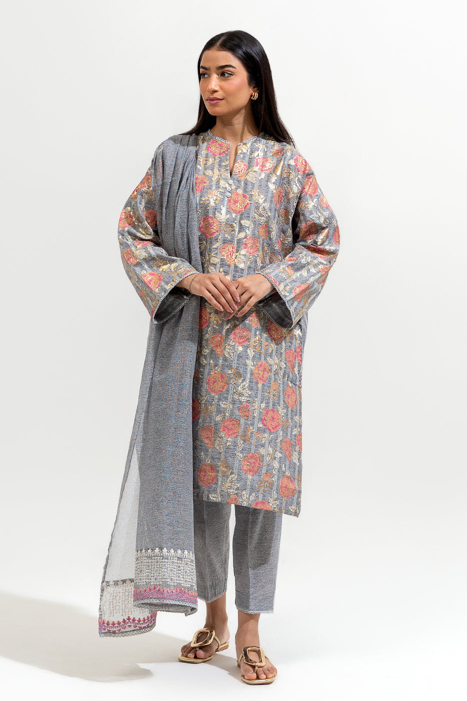 3 Piece Printed Jacquard Suit (Luxury-Pret)