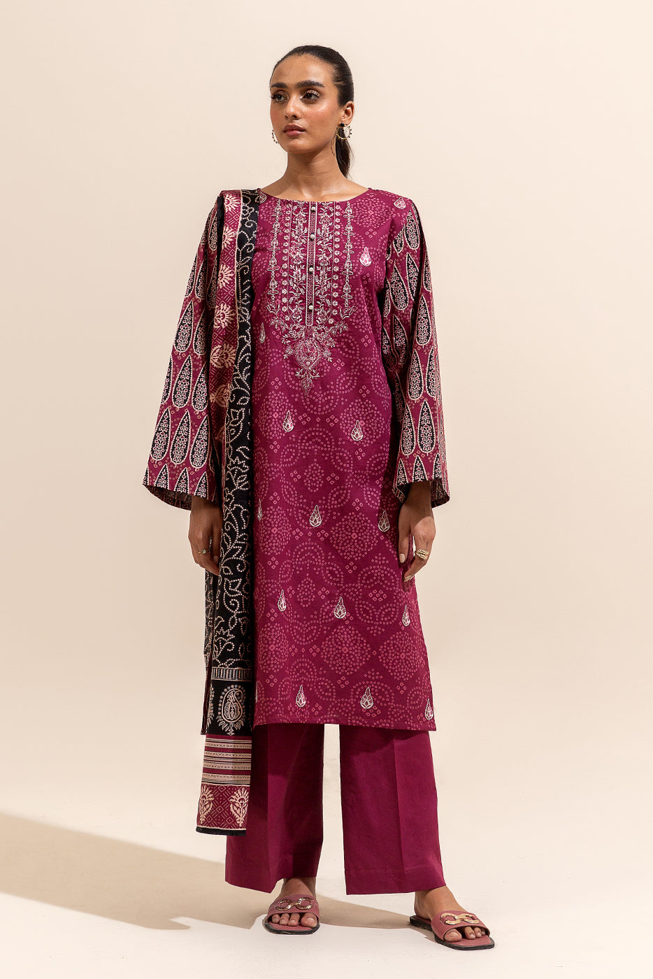 3 Piece Embroidered Lawn Suit-Mulberry Tribe (Unstitched)