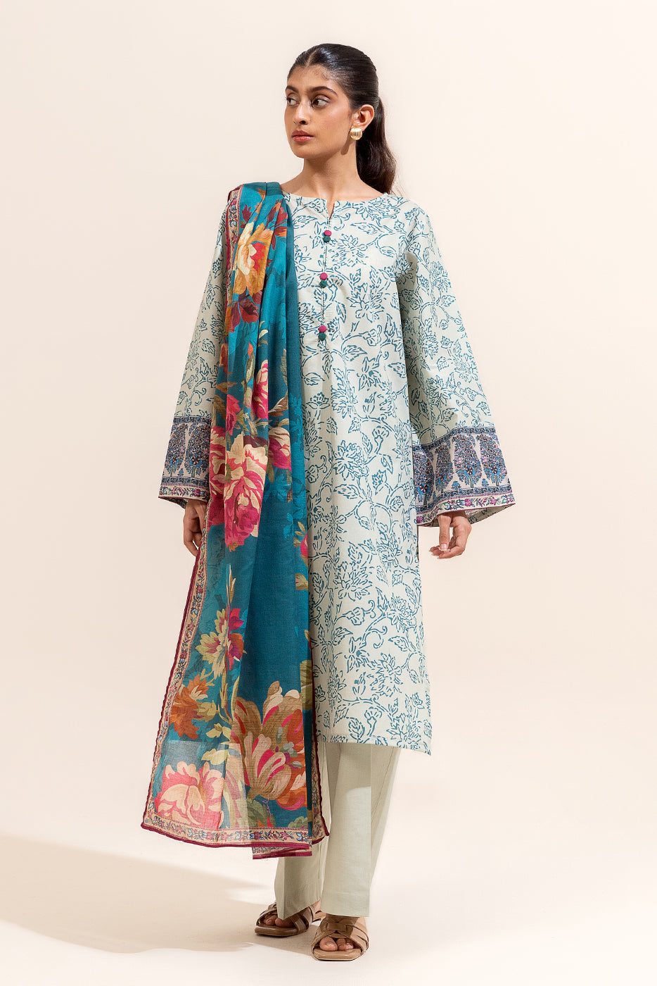 3 Piece Printed Lawn Suit-Pearl Glaze (Unstitched)