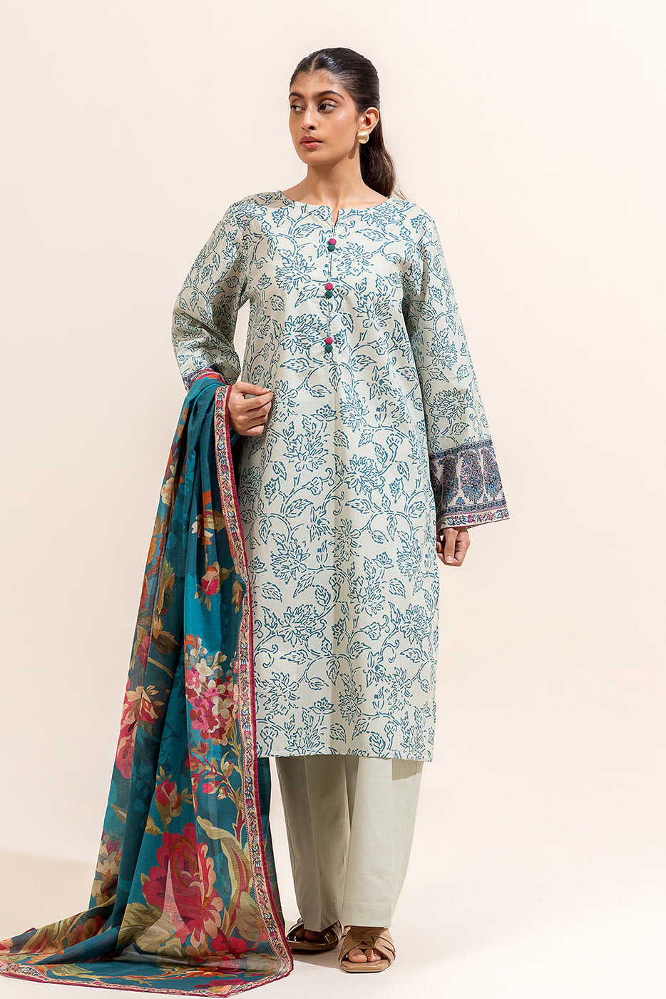 3 Piece Printed Lawn Suit-Pearl Glaze (Unstitched)