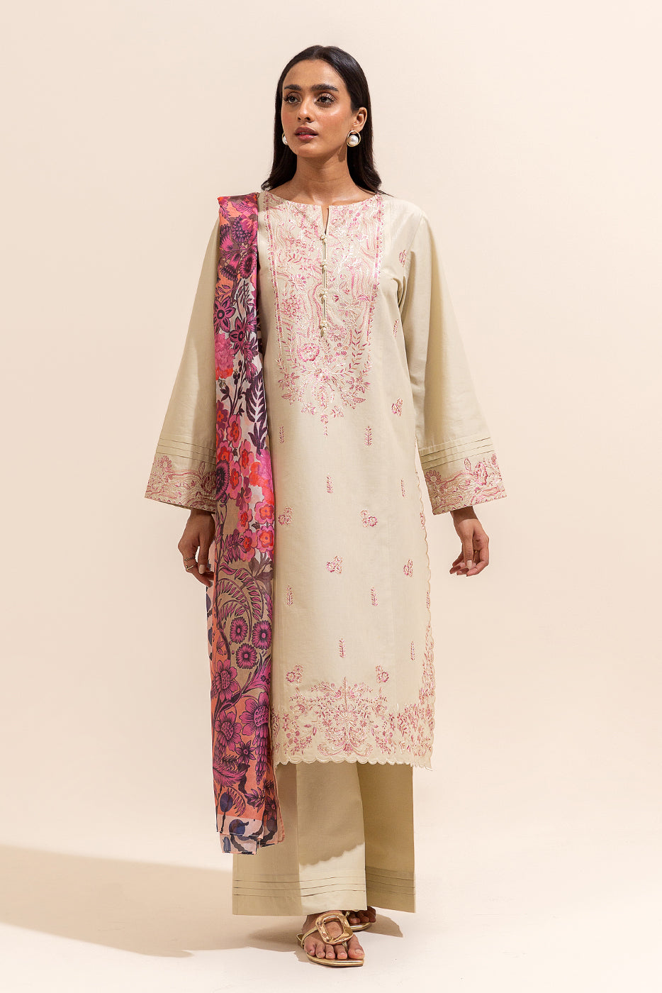 3 Piece Embroidered Lawn Suit-Rustic Crepe (Unstitched)