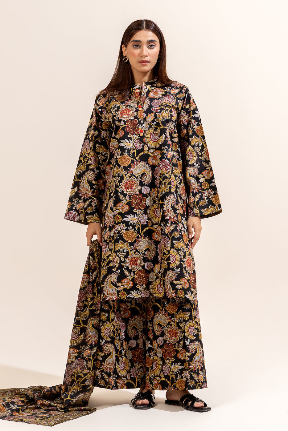 3 Piece Printed Lawn Suit-Ethnic Ink (Unstitched)