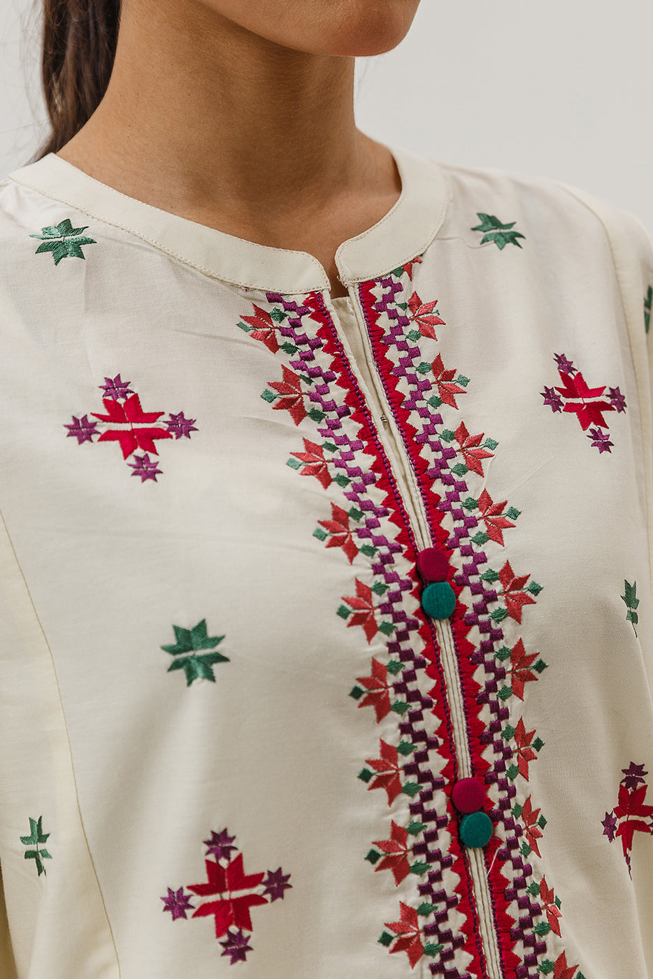 2 Piece Embroidered Cambric Suit (Pret)