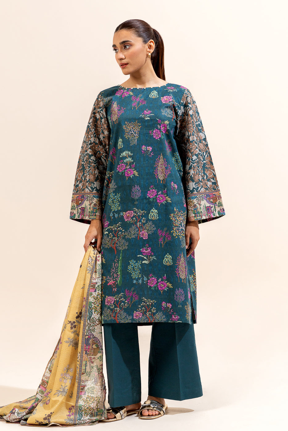 3 Piece Printed Lawn Suit-Aegean Weft (Unstitched)