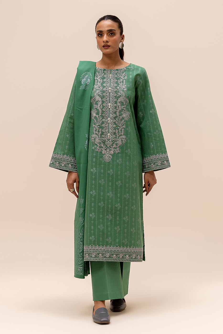 3 Piece Embroidered Jacquard Suit-Verdant Glam (Unstitched)