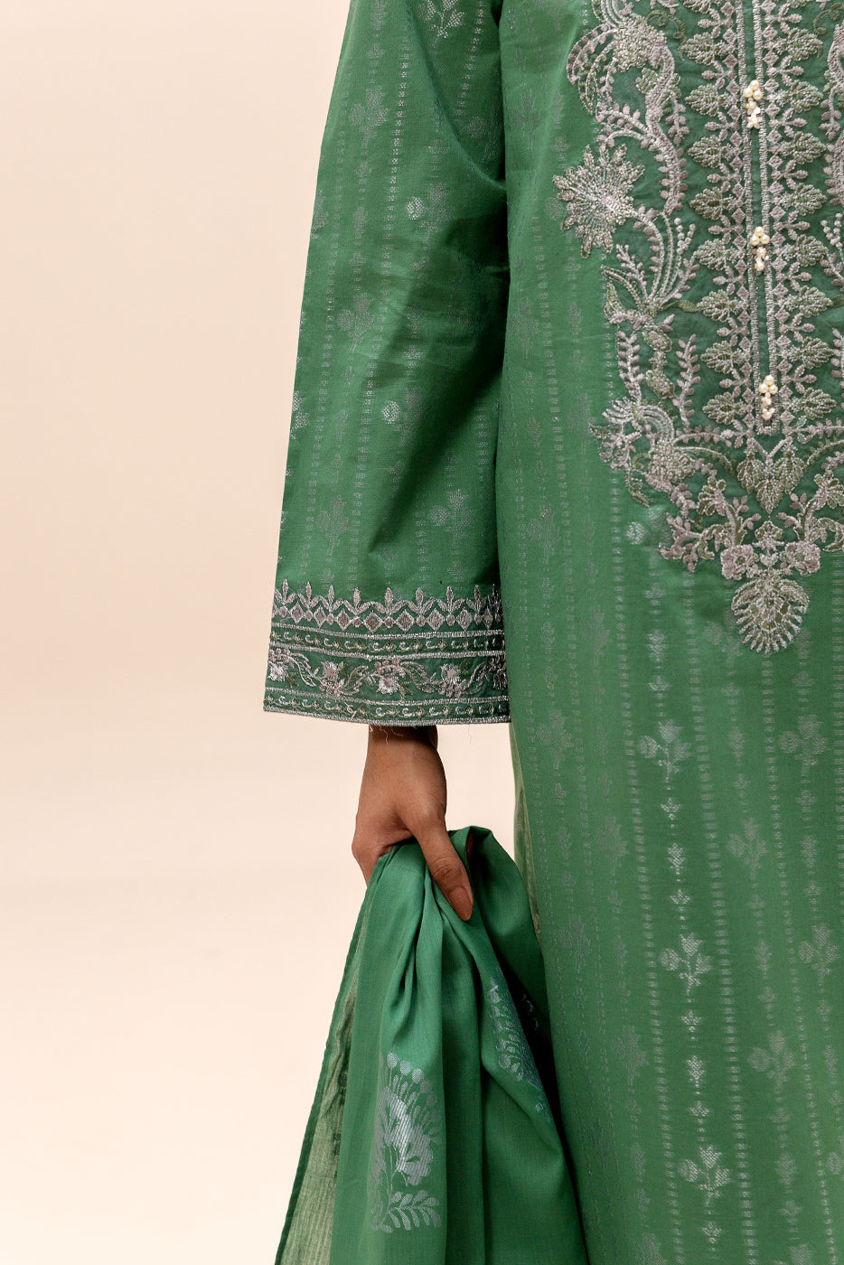 3 Piece Embroidered Jacquard Suit-Verdant Glam (Unstitched)