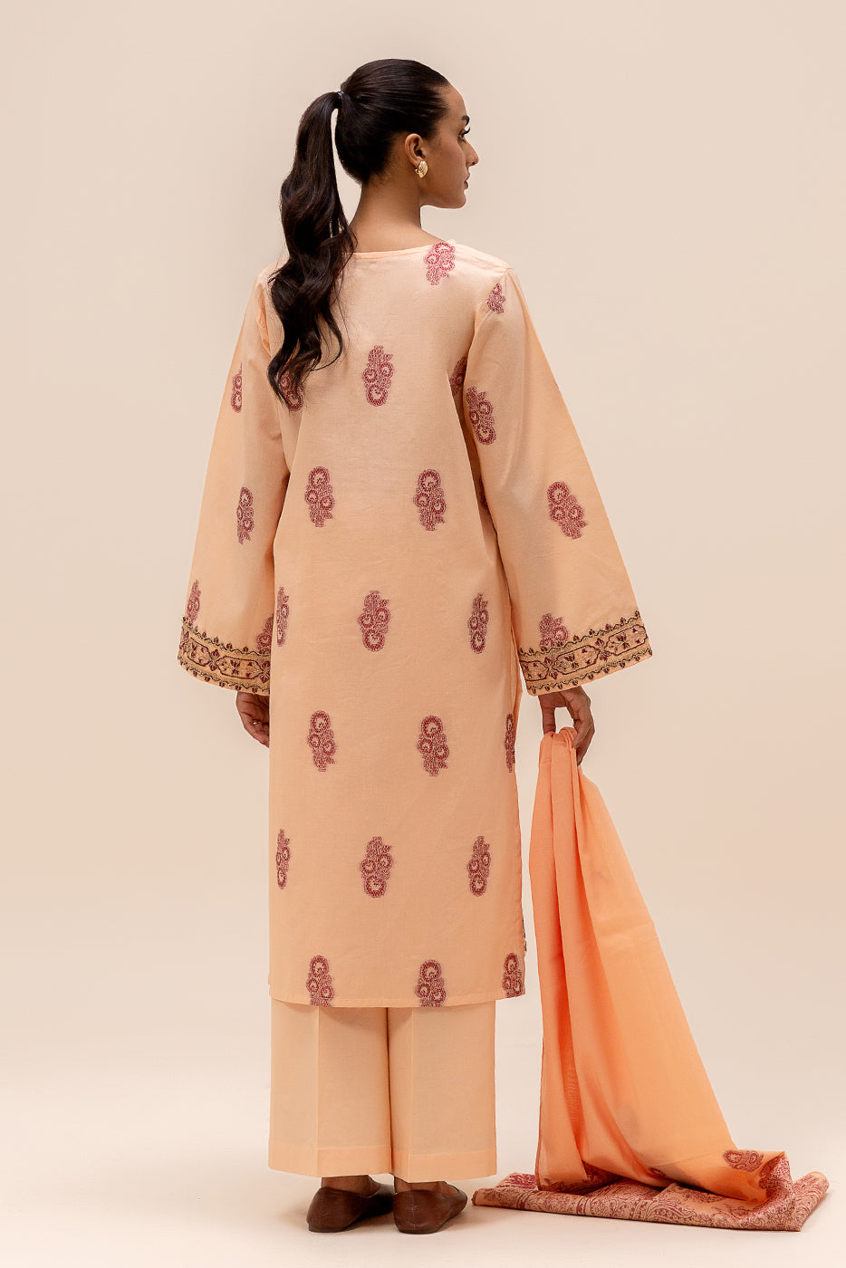 3 Piece Embroidered Jacquard Suit-Salmon Bliss (Unstitched)