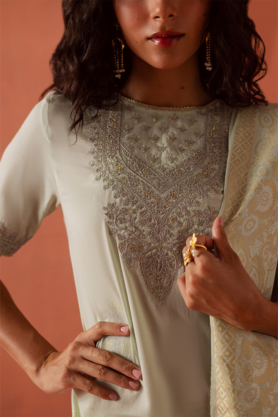 3 PIECE EMBROIDERED LUREX JACQUARAD SUIT-SERENE GLAM (UNSTITCHED)