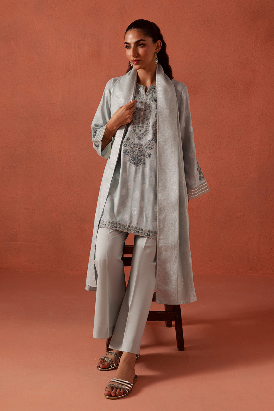 3 PIECE EMBROIDERED LUREX JACQUARAD SUIT-CLOUD AURA (UNSTITCHED)