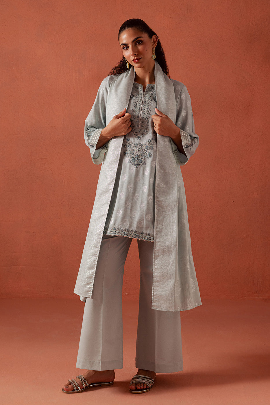 3 PIECE EMBROIDERED LUREX JACQUARAD SUIT-CLOUD AURA (UNSTITCHED)