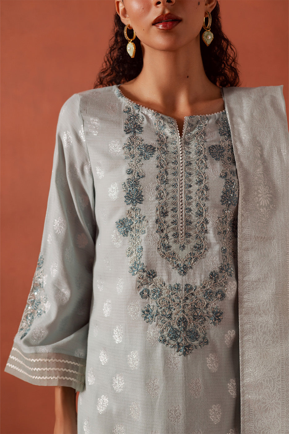 3 PIECE EMBROIDERED LUREX JACQUARAD SUIT-CLOUD AURA (UNSTITCHED)