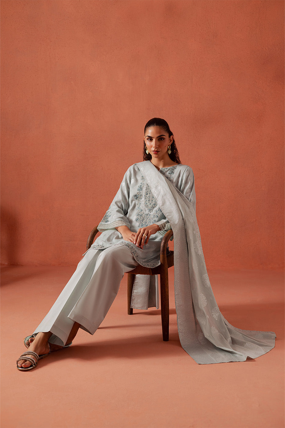 3 PIECE EMBROIDERED LUREX JACQUARAD SUIT-CLOUD AURA (UNSTITCHED)