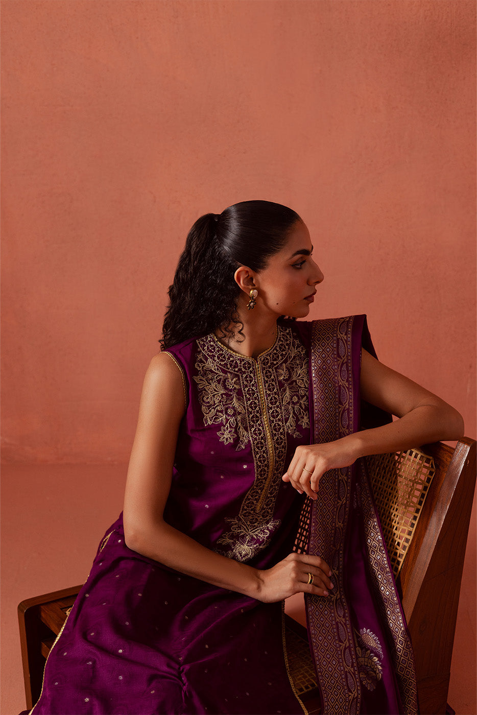 3 PIECE EMBROIDERED LUREX JACQUARAD SUIT-SOLSTICE MOON (UNSTITCHED)