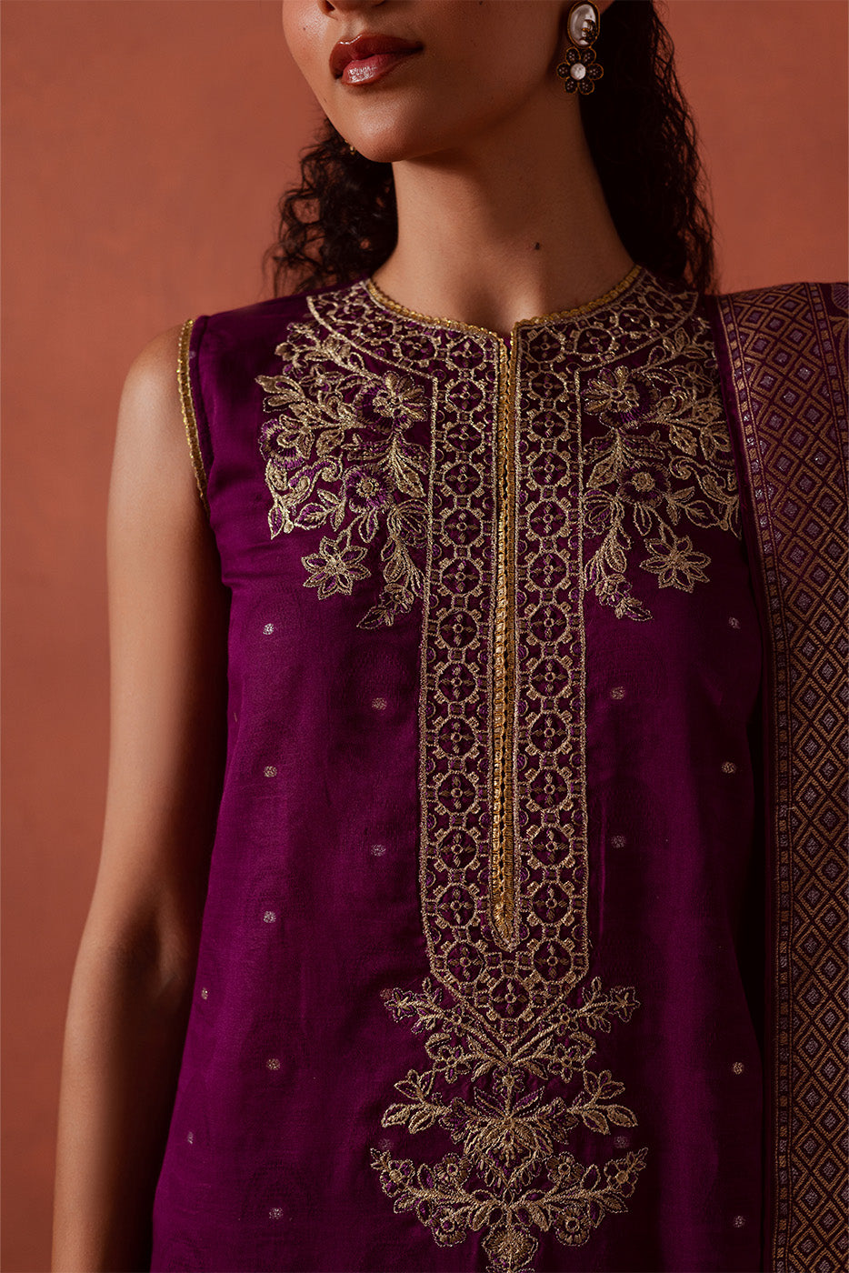 3 PIECE EMBROIDERED LUREX JACQUARAD SUIT-SOLSTICE MOON (UNSTITCHED)