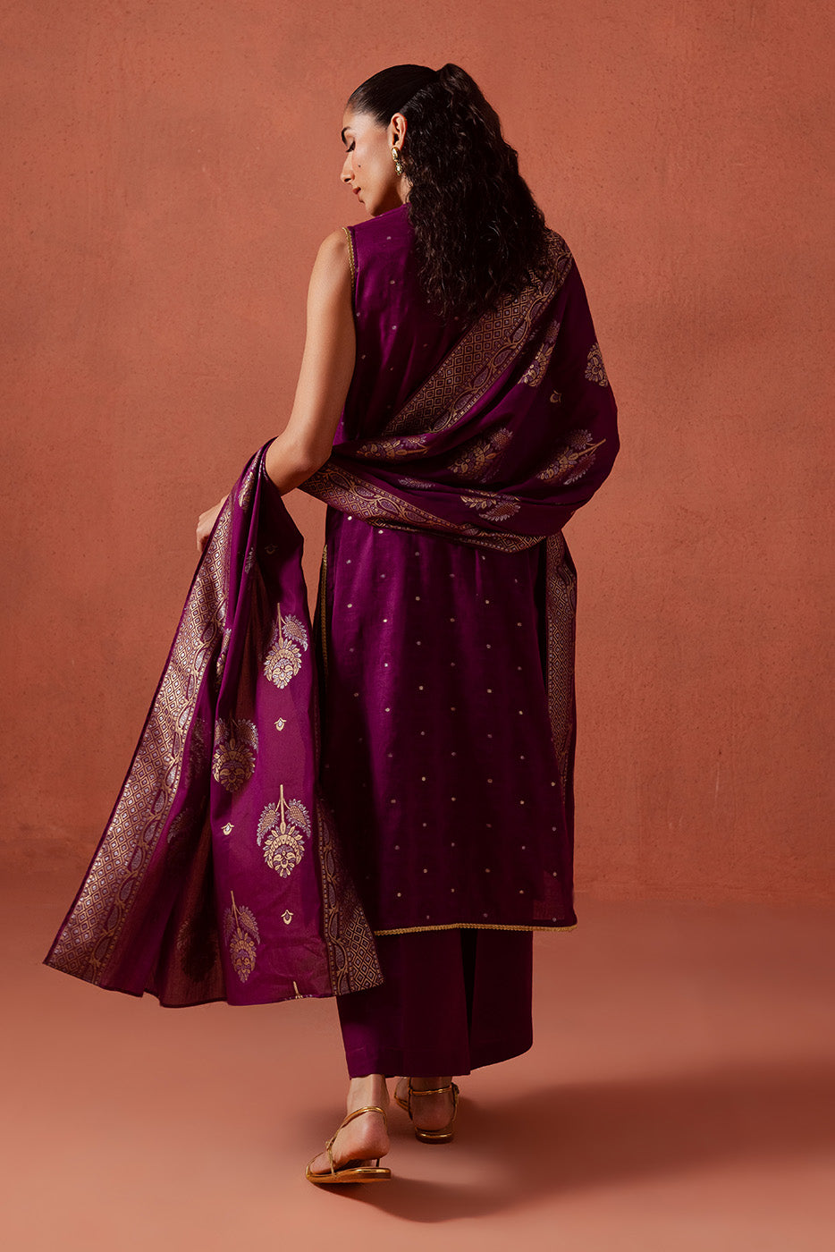 3 PIECE EMBROIDERED LUREX JACQUARAD SUIT-SOLSTICE MOON (UNSTITCHED)
