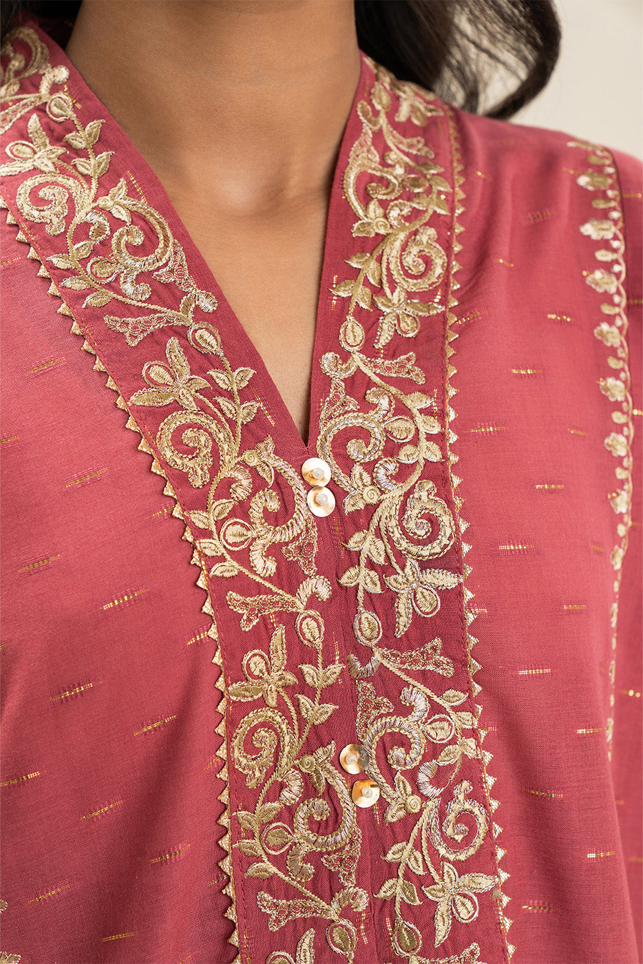 EMBROIDERED ZARI JACQUARD SHIRT (PRET)