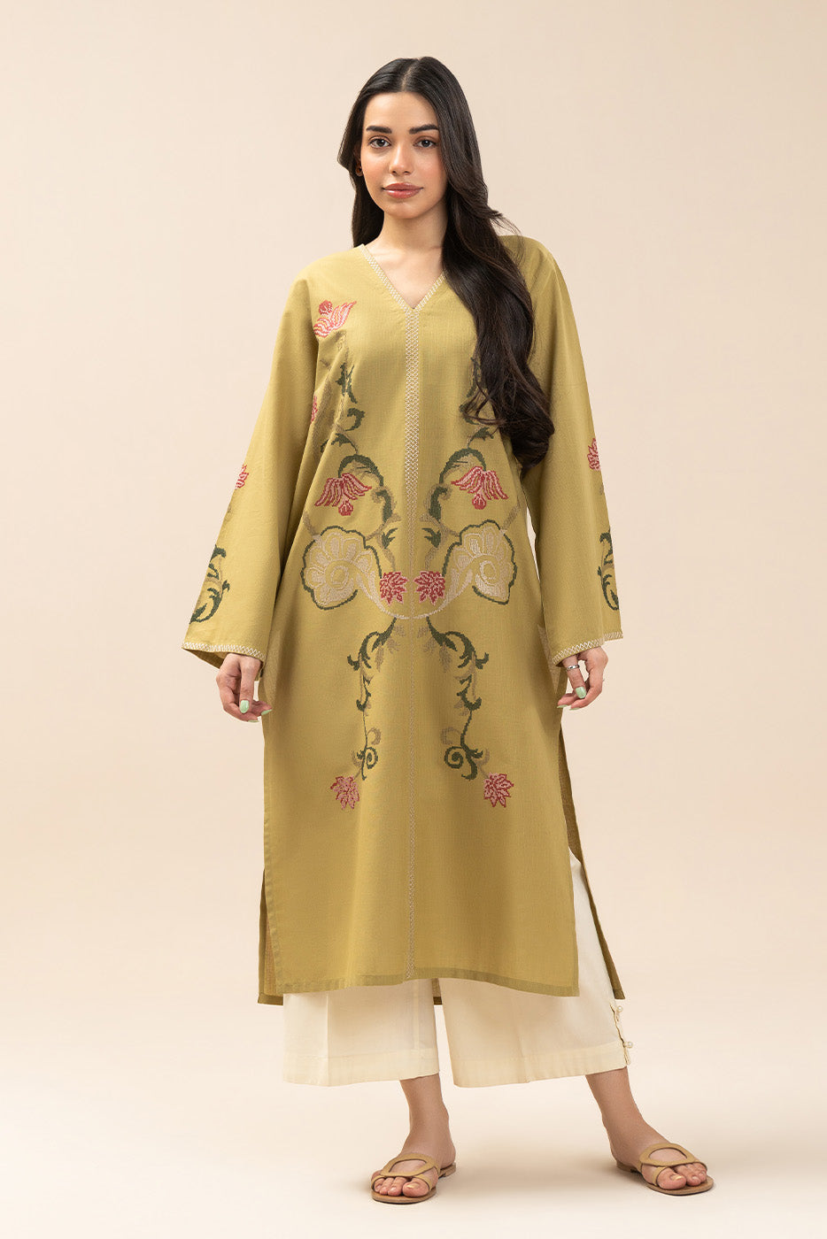 EMBROIDERED SLUB SHIRT (PRET)