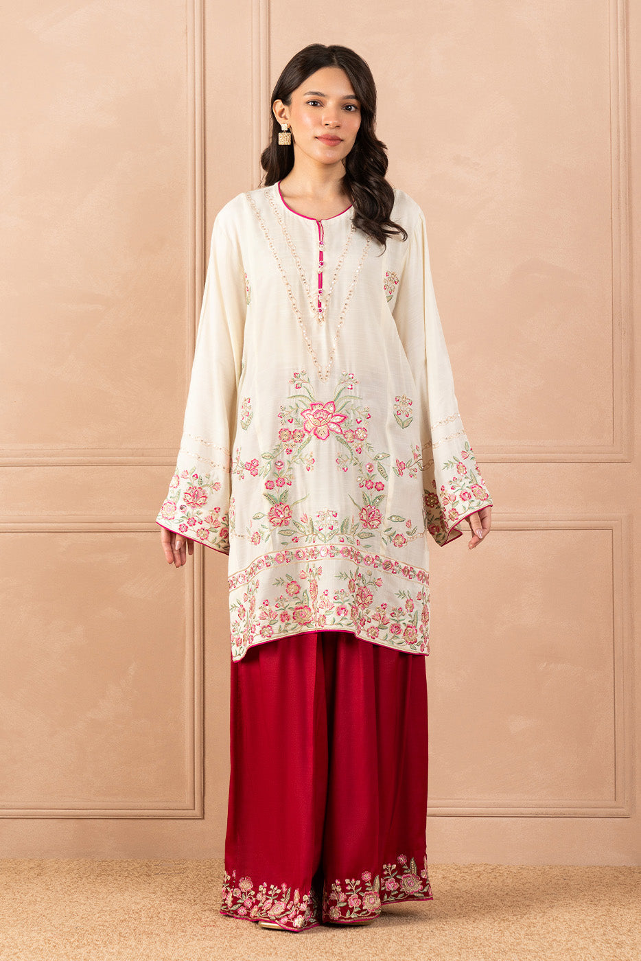 2 PIECE EMBROIDERED RAW SILK SUIT (LUXURY PRET) - BT1260004LP2543-OFF WHITE-2000000308938-8