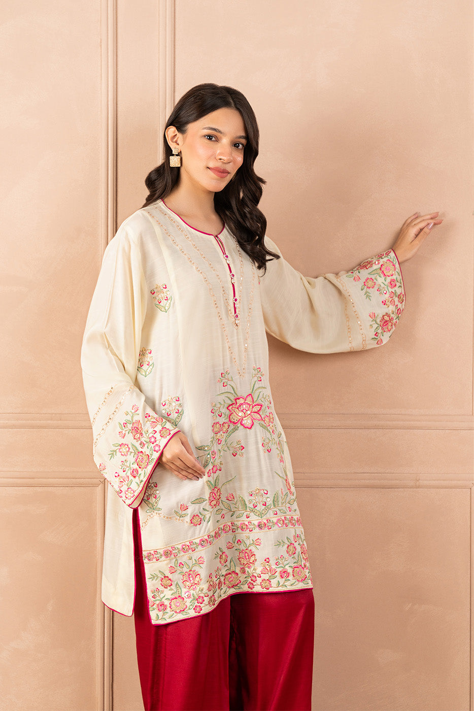 2 PIECE EMBROIDERED RAW SILK SUIT (LUXURY PRET) - BT1260004LP2543-OFF WHITE-2000000308938-8
